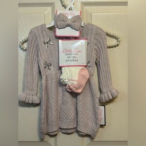 Little Lass Sweater Dress w/Tights & Headband